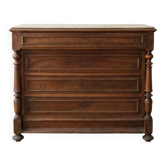 Antique wooden and white marble chest of drawers with 4 drawers.