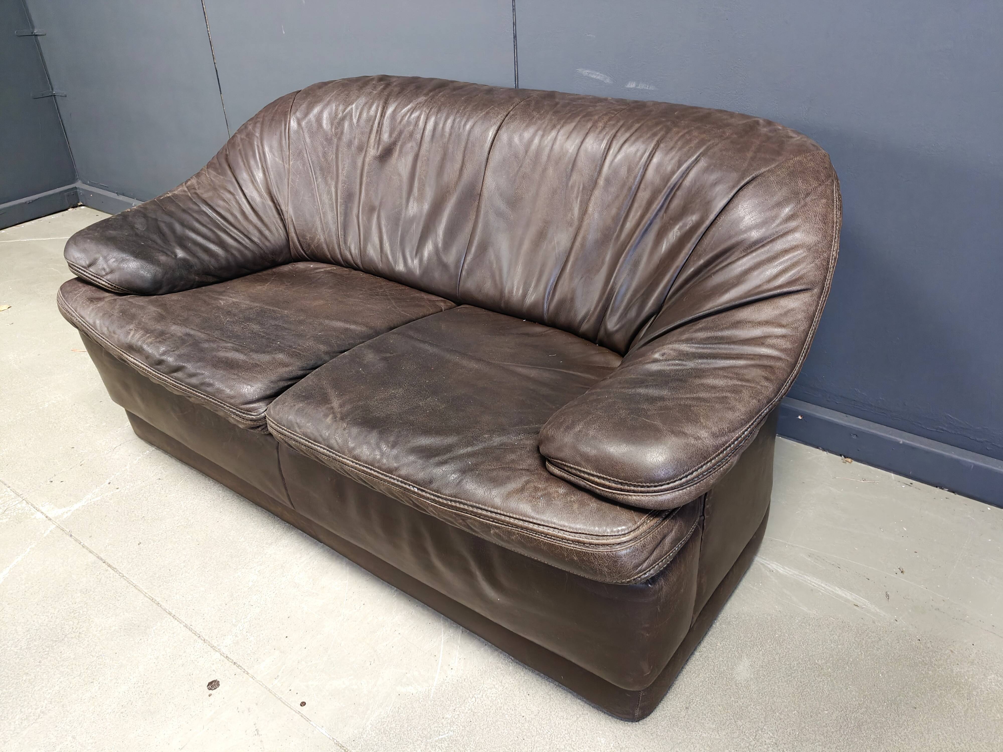 Vintage leather sofa set, 1970s