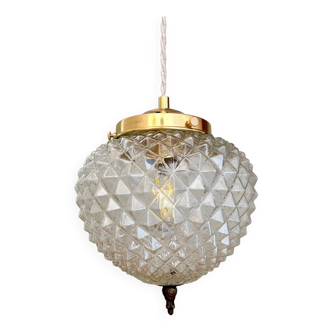 Suspension globe vintage en verre pointe de diamant