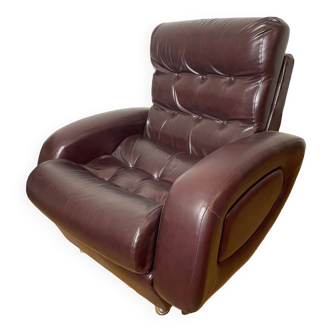 Fauteuil lounge vintage en simili cuir année 70