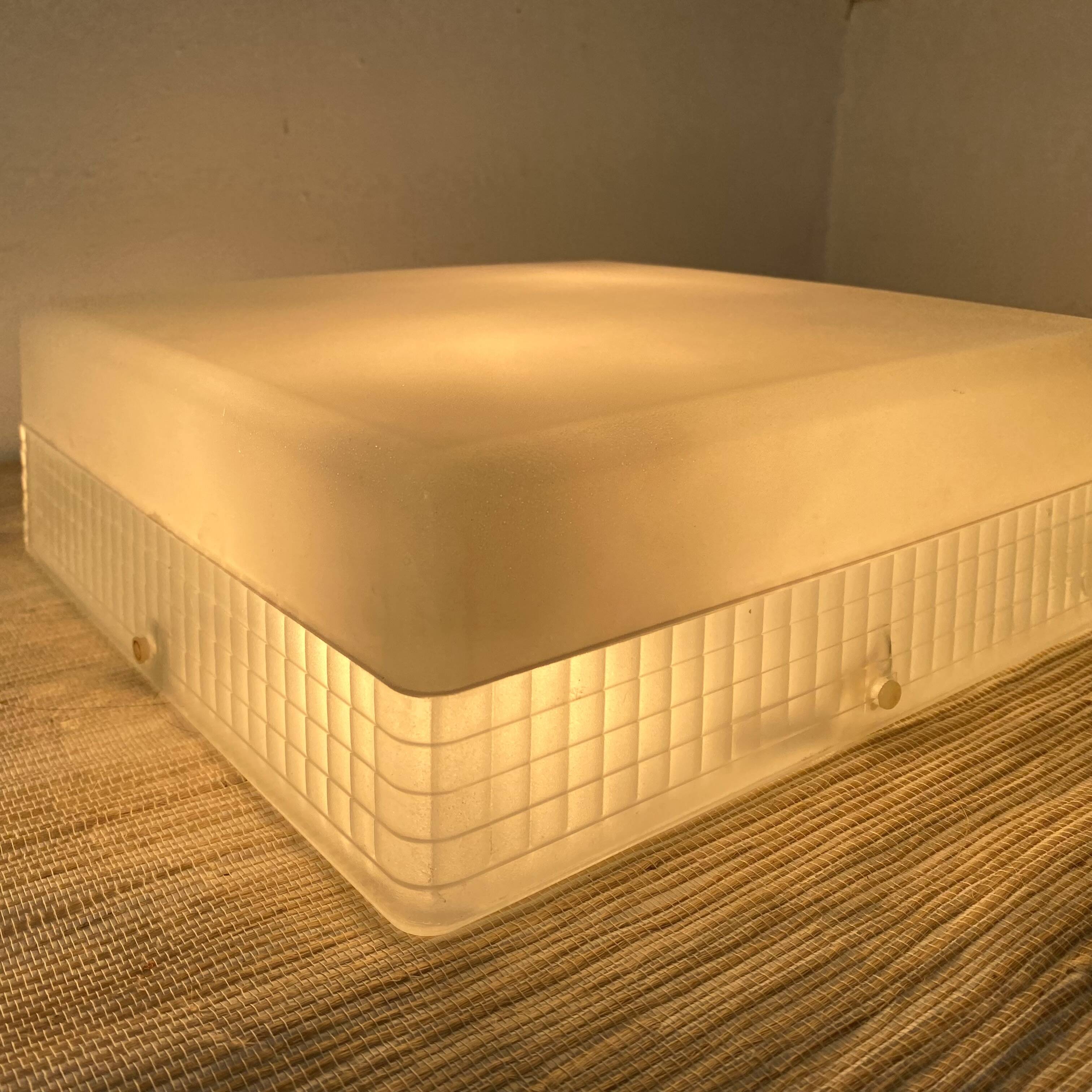 Square holophane ceiling light, industrial style, 1960s