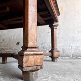 Dark brown solid wood French neo-renaissance square dining table with cross base