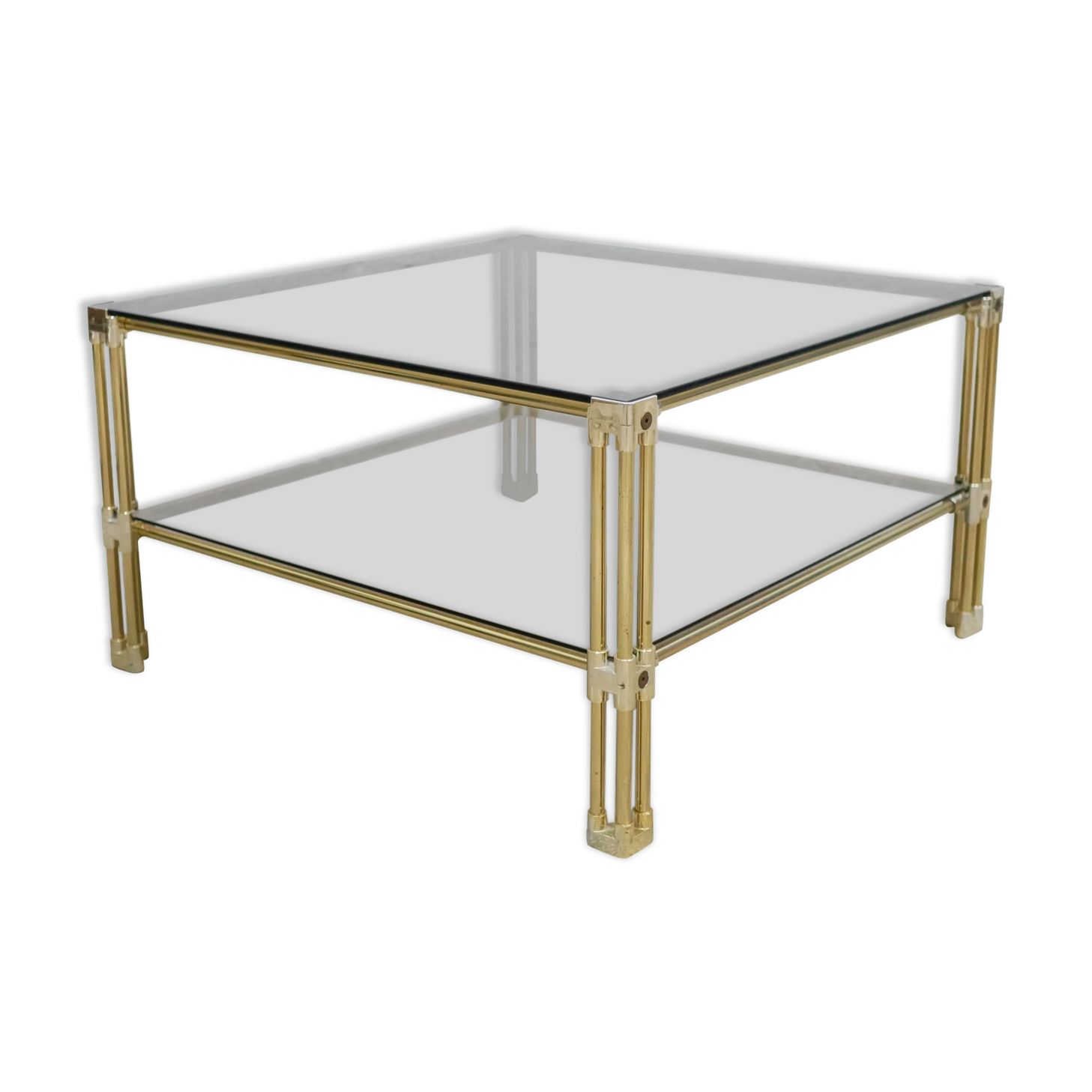 Table basse vintage en verre et laiton éditée par Roche Bobois