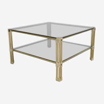 Vintage glass and brass coffee table published by Roche Bobois