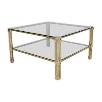 Vintage glass and brass coffee table published by Roche Bobois