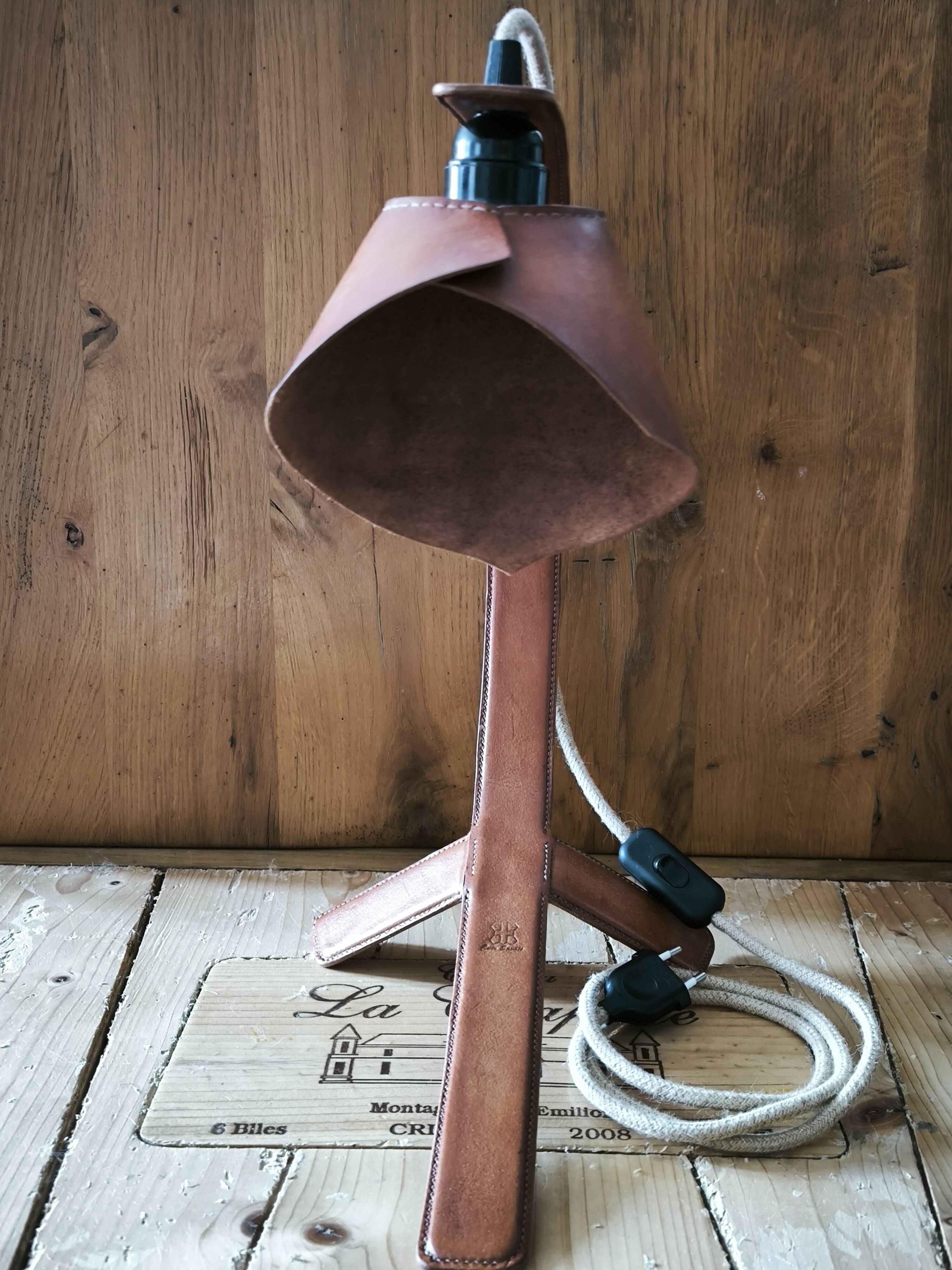 "Organic" Desk Lamp Cognac Italian Vegetable Leather & Aluminium