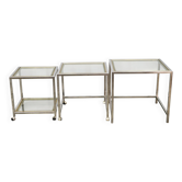 1970s Italian Chrome, Brass and Glass Nesting Tables, Set of Three