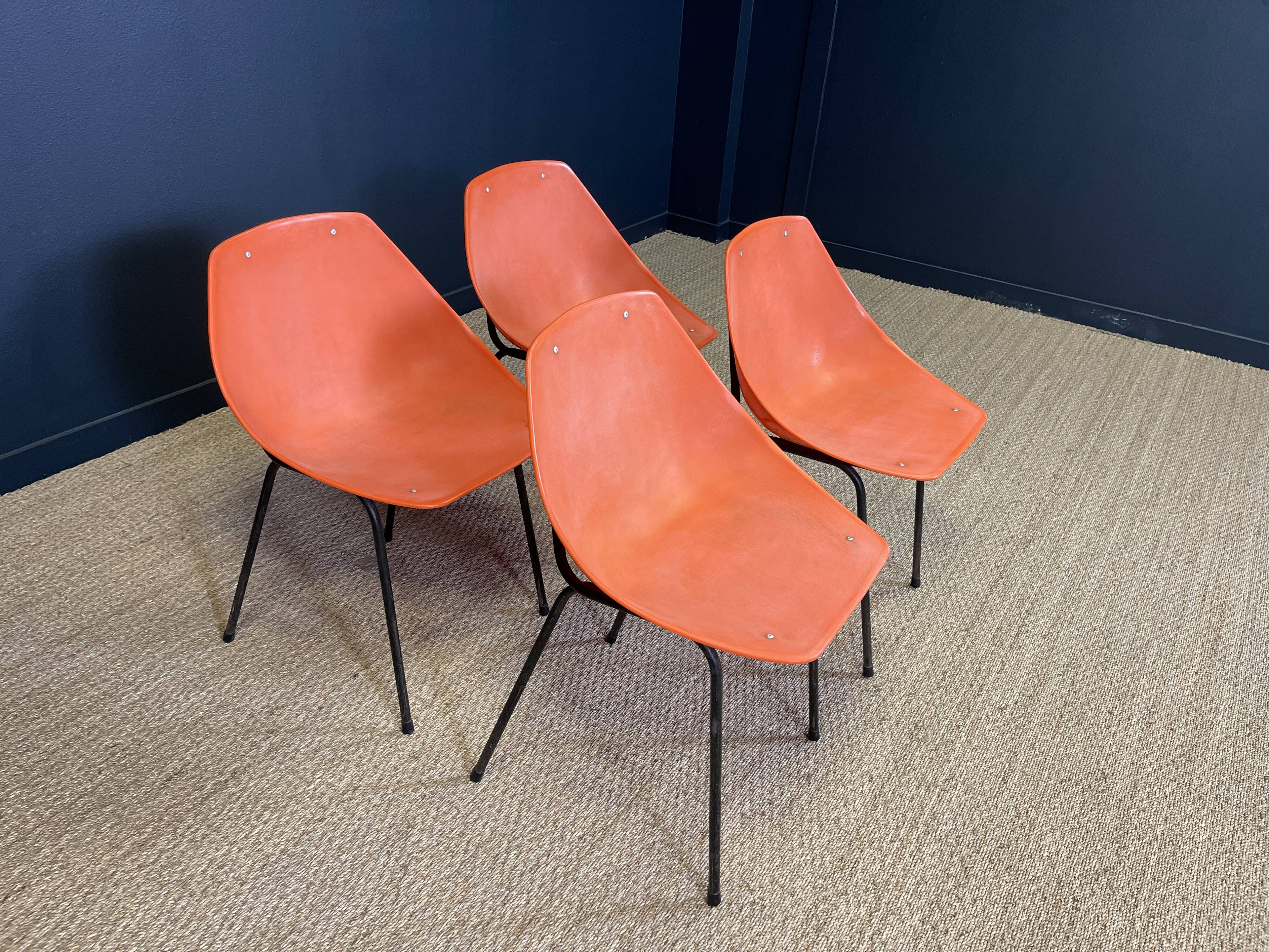 Set of 4 orange Guariche chairs