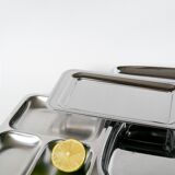 Plat rectangulaire en inox, bords arrondis Design, 1970