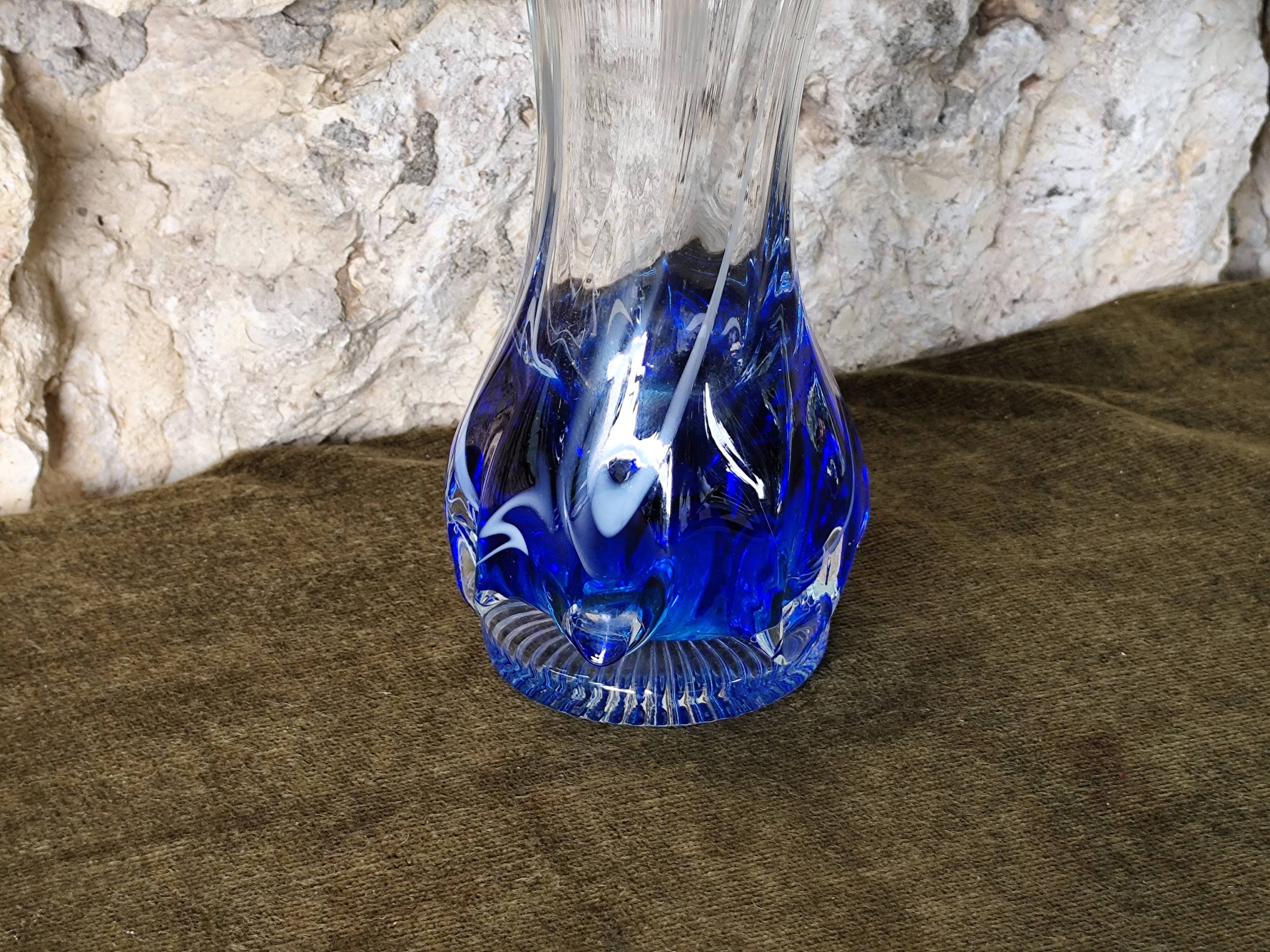 Large vintage blue glass vase