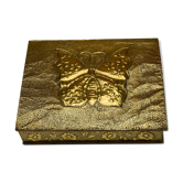 Boite ancienne coffret en bois orné de métal doré sculpté repoussé papillon vintage