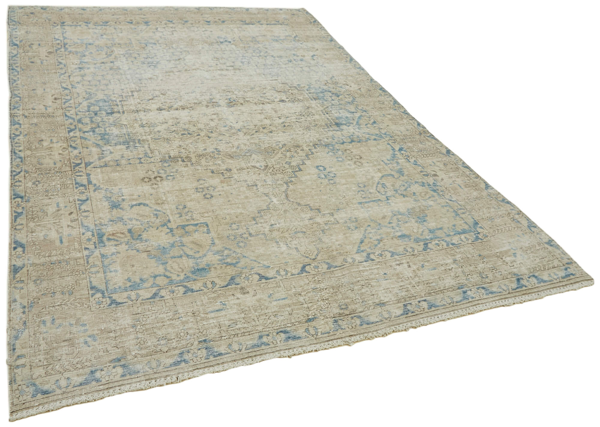 Hand-Knotted Persian Antique 1970s 210 cm x 294 cm Beige Wool Carpet