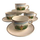 Set of 4 cups and 4 sous cups signed Villeroy and Boch, naïve model of Gérard Laplau