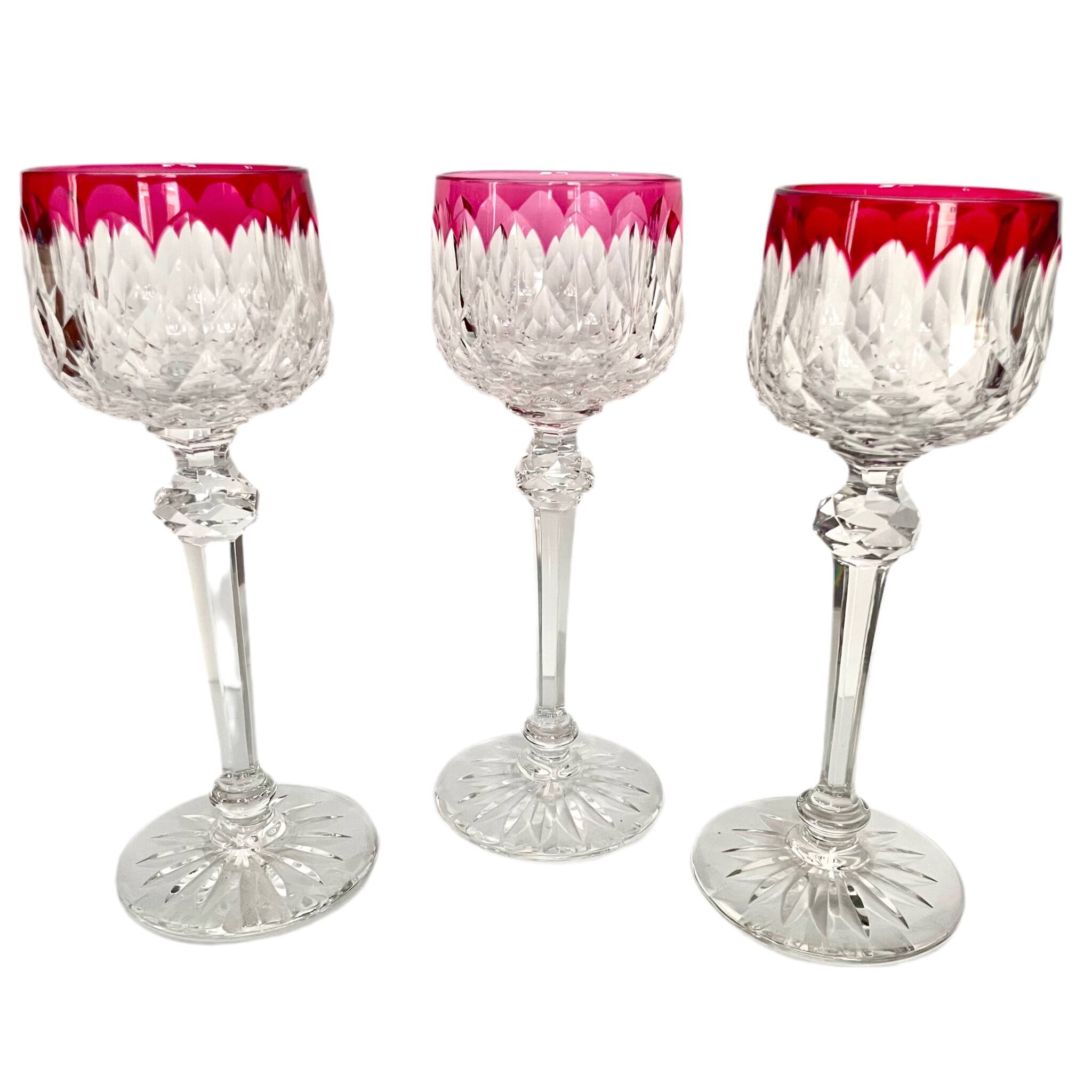 3 Baccarat Crystal Wine Glasses - Juvisy Red Model
