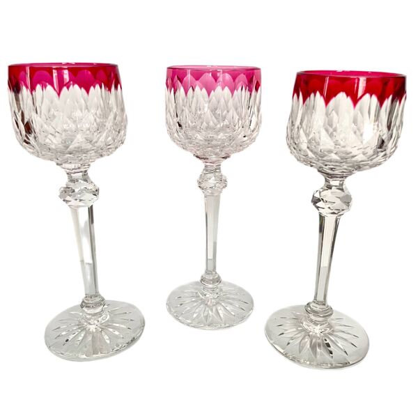 3 Verres à Vin en Cristal de baccarat - Modèle Juvisy Rouge