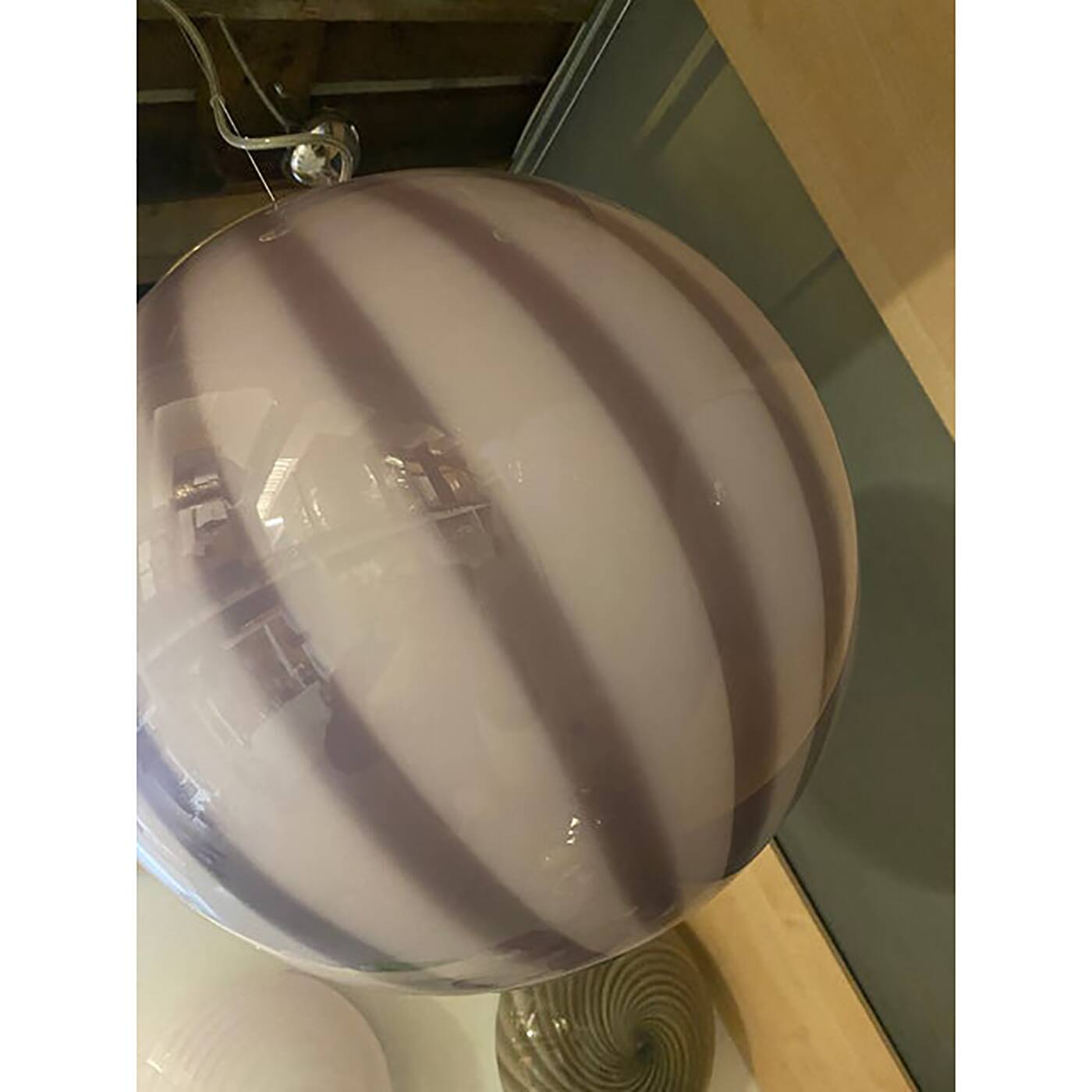 Contemporary Violet and White/Gray Sphere Pendant in Glass