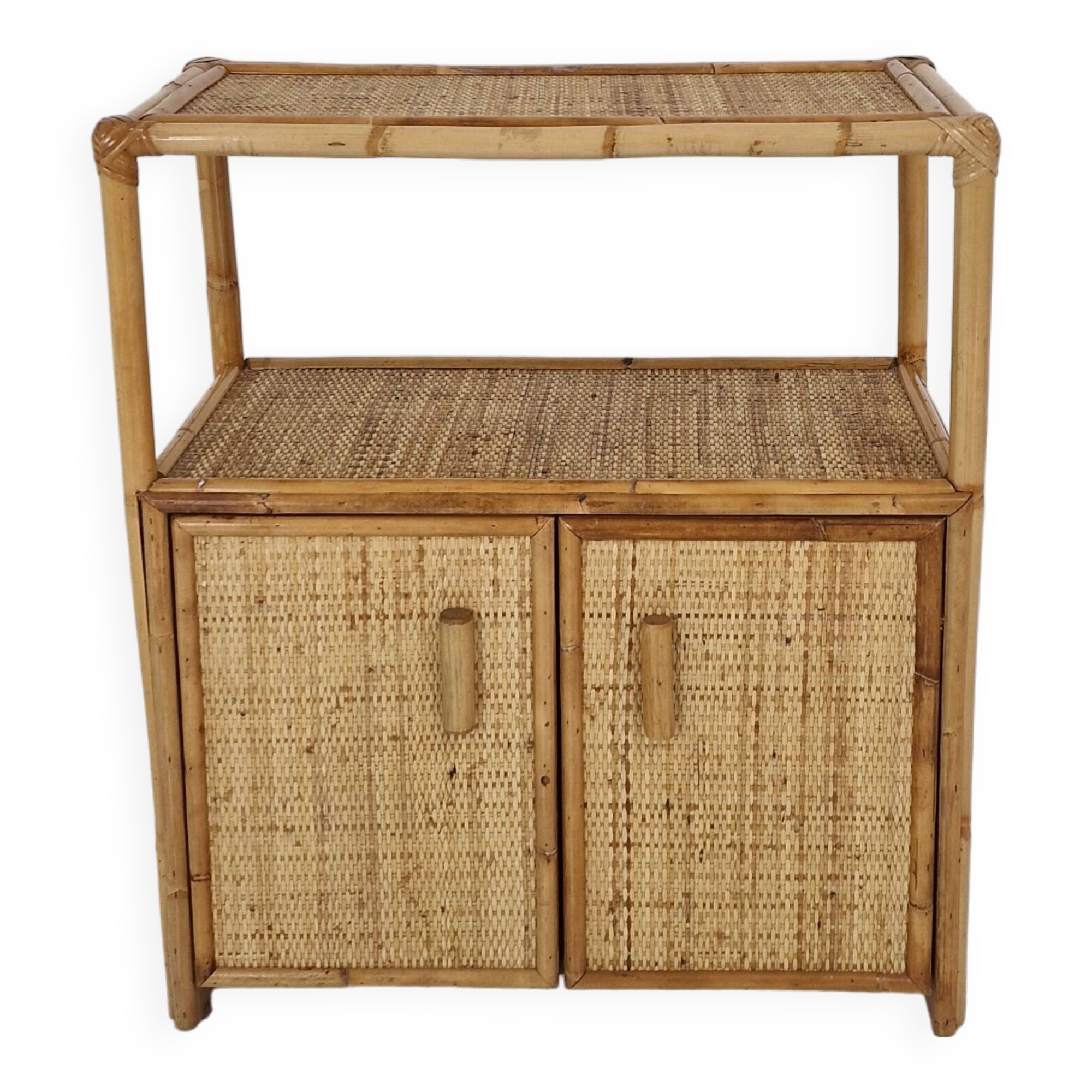 Italian Bamboo and Rattan Cabinet or Bed Side Table, 1980s
