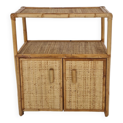 Italian Bamboo and Rattan Cabinet or Bed Side Table, 1980s