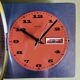 Vintage formica clock square silent wall pendulum "BC Paris silver orange"