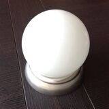 Ceiling lamp globe in white opaline and brushed metal