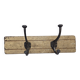 Solid teak coat hook with 2 double cast iron hooks