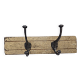 Solid teak coat hook with 2 double cast iron hooks