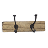 Solid teak coat hook with 2 double cast iron hooks