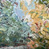 Oil on vintage panel signed, "Le Printemps"