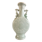 Bianhu Gourd Vase with handles Celadon porcelain/Relief decorations/China Qing dynasty late 19th century