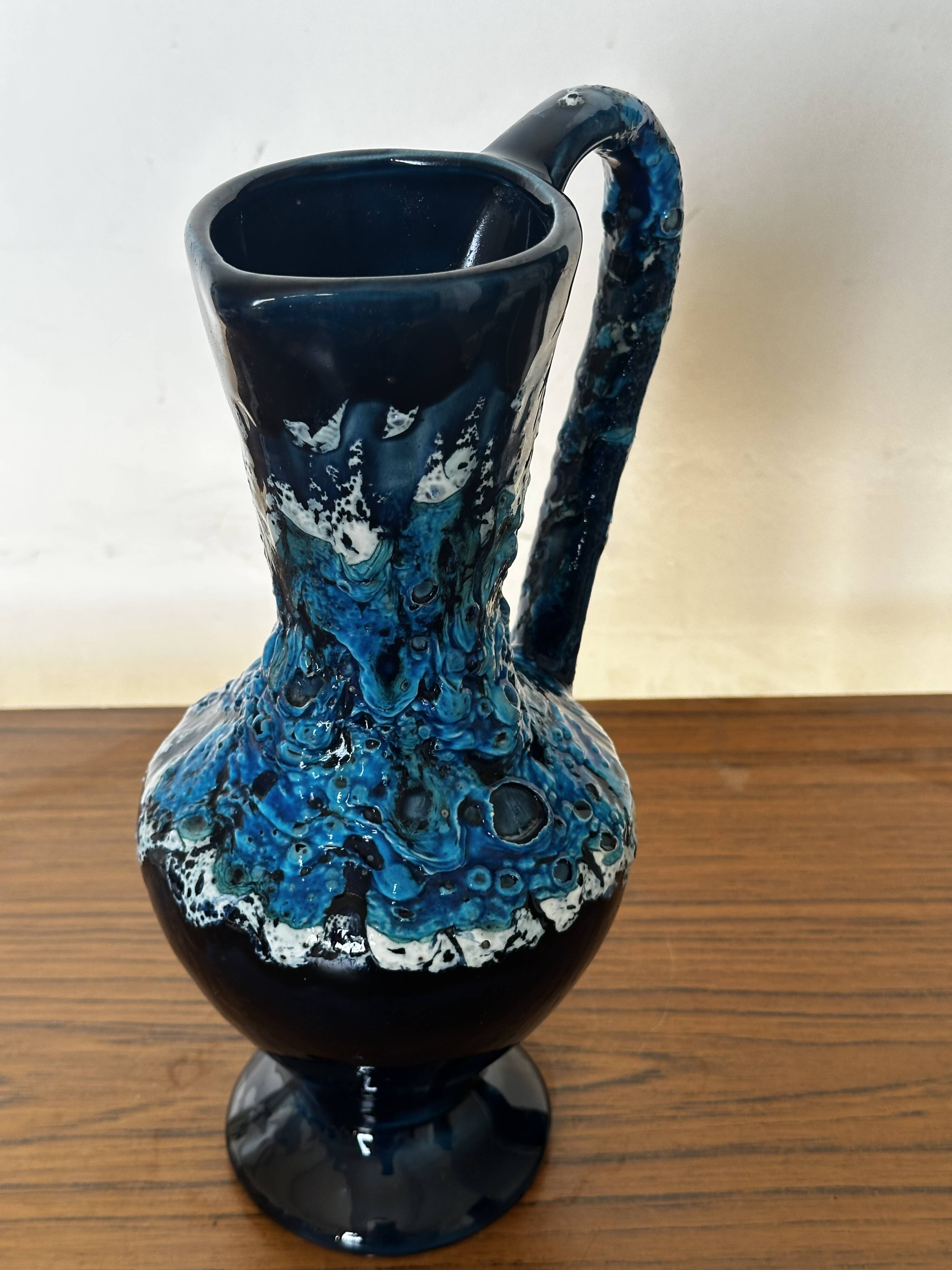 Fat Lava Ceramic Soliflore Vase Vallauris Blue H 31 cm