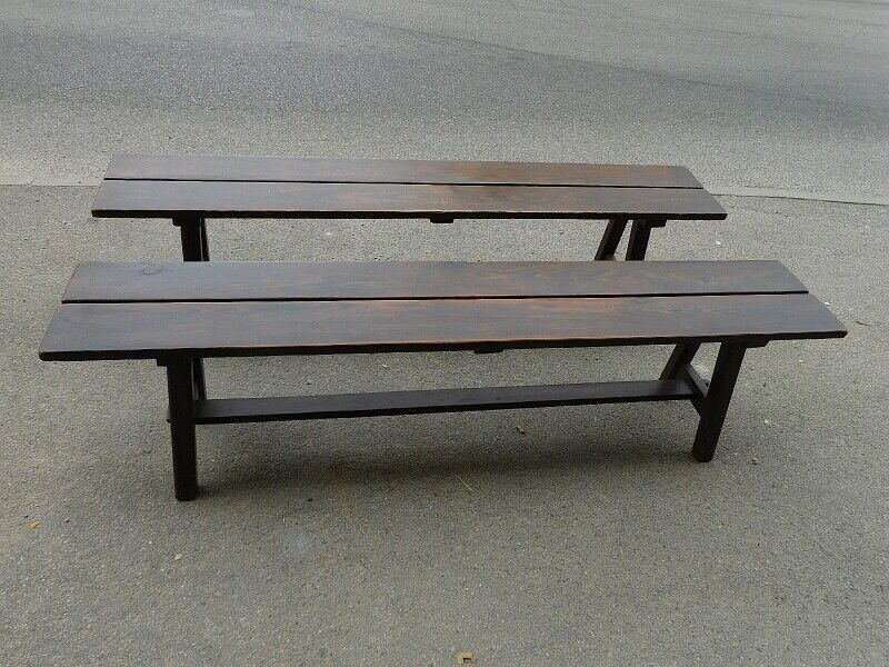 Pair of old solid wood benches