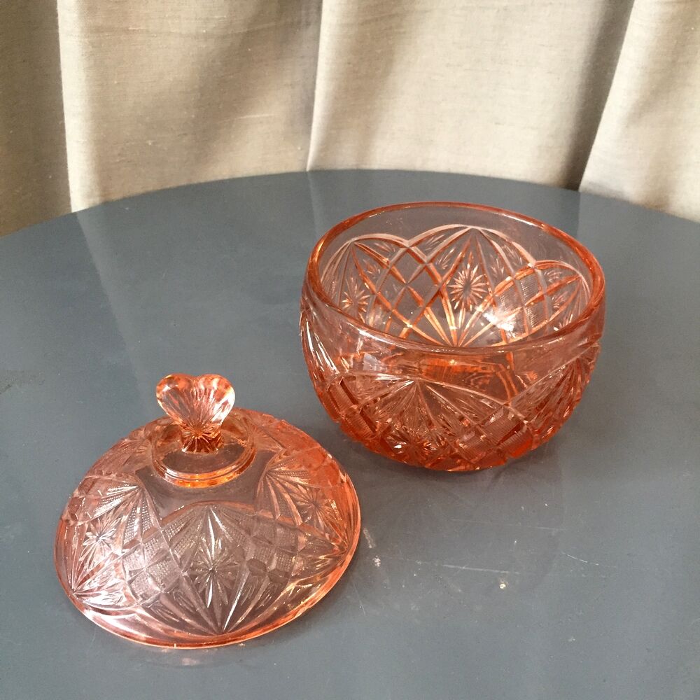 Sugar candy box in pink glass orange Portieux