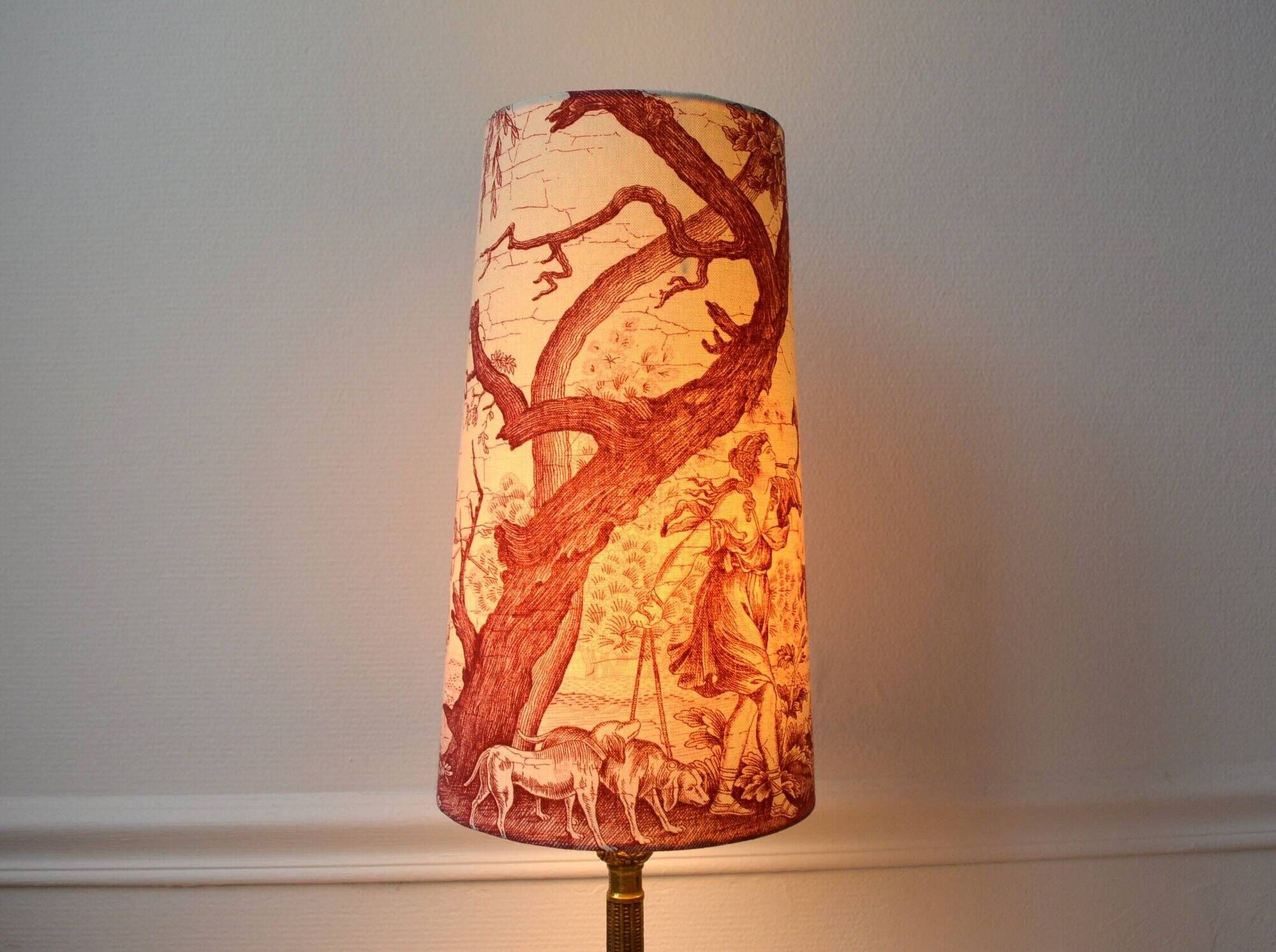 Red toile de Jouy lampshade, Diana the Huntress Greek goddess