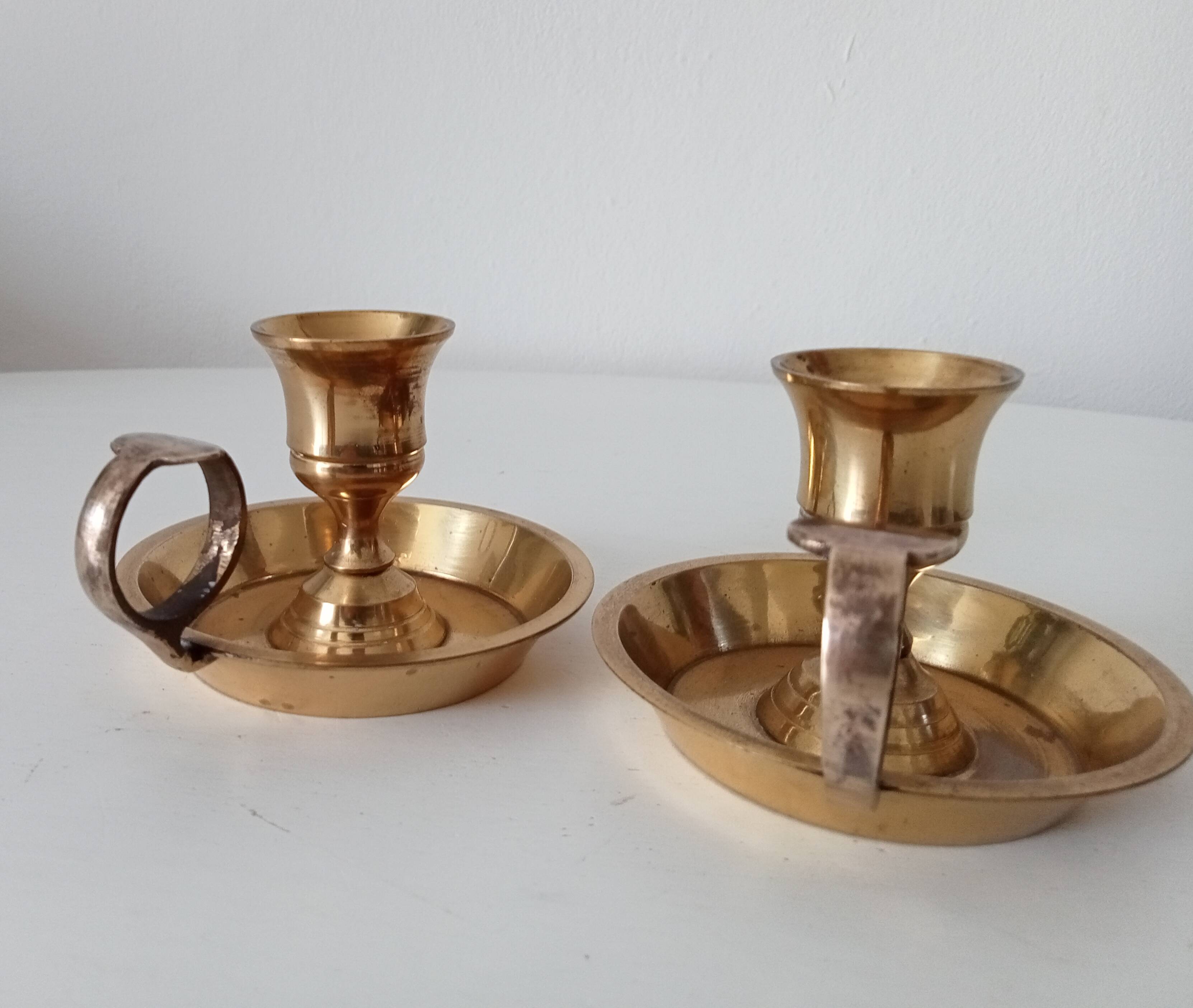Vintage hand candle holder in solid golden brass