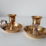 Vintage hand candle holder in solid golden brass