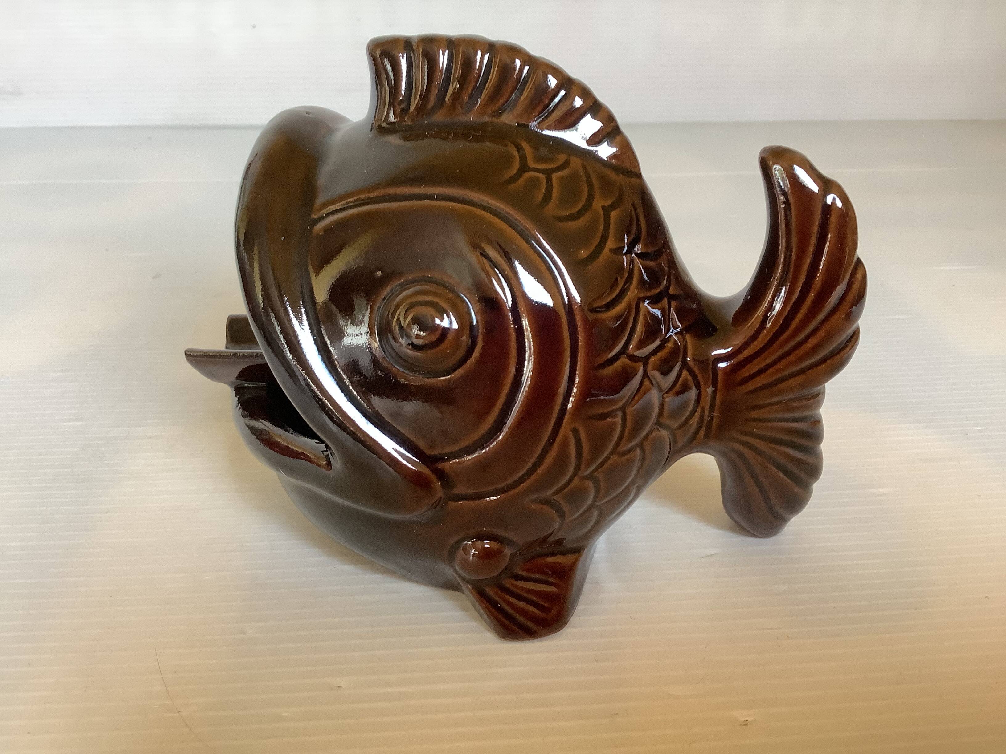 Brown ceramic fish ashtray