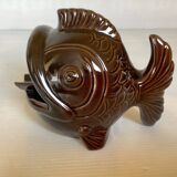 Brown ceramic fish ashtray