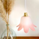 Set of 2 vintage pink tulip pendant lights