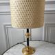 Brass and black metal lamp with woven lampshade woven 50s