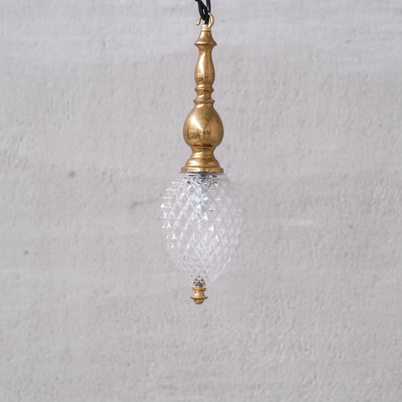 Mid-century brass and glass thin pendant light