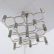 Sciolari chrome modernist design chandelier, Italy 1970s
