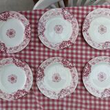 Set of 6 art nouveau plates KG Lunéville pink Lierre Écusson model