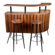 Cocktail bar in teak and metal and its 2 vintage stools 1950'S