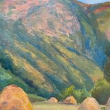 Oil painting on wood panel dated 1936