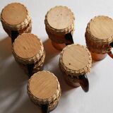 6 amber glasses wrapped in rattan Circa 60/70 Vintage