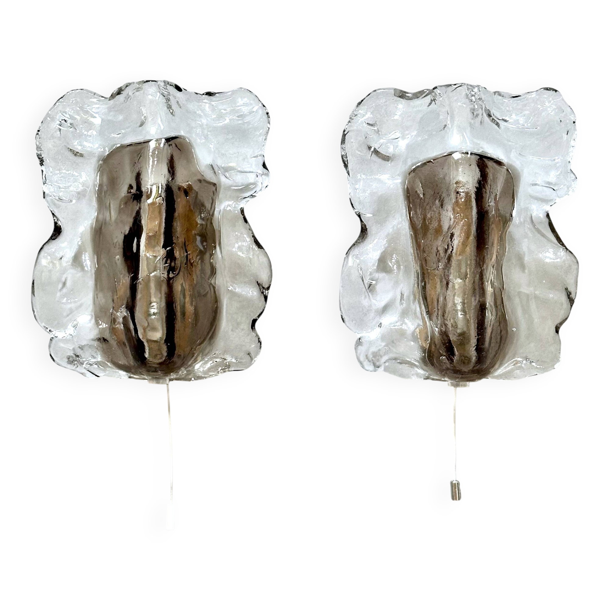 Ice Glass Wall Lights by J.T. Kalmar – Vintage Wall Lamps from the 1960s