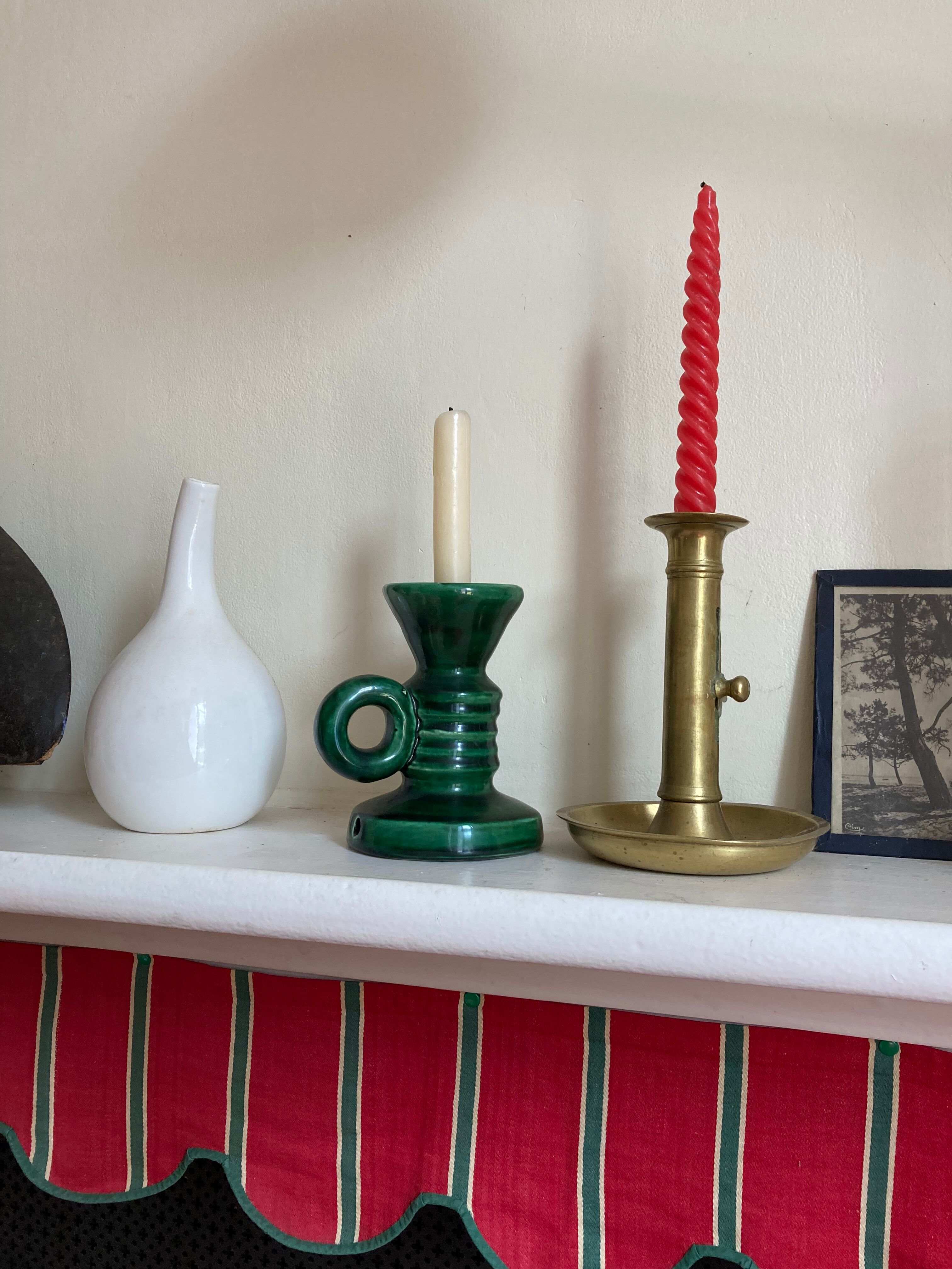 Vallauris candle holder in green ceramic