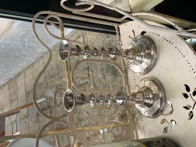 Pair of vintage silver metal candlesticks