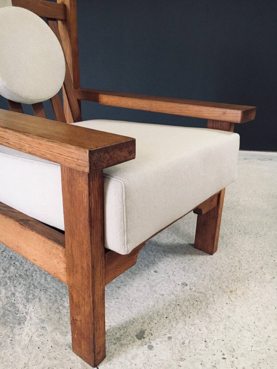 Brutalist Square Oak Lounge Chair, Belgium, 1950s