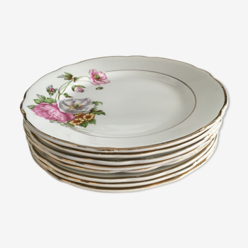 Set 8 assiettes Anémones et Roses Digoin Sarreguemines